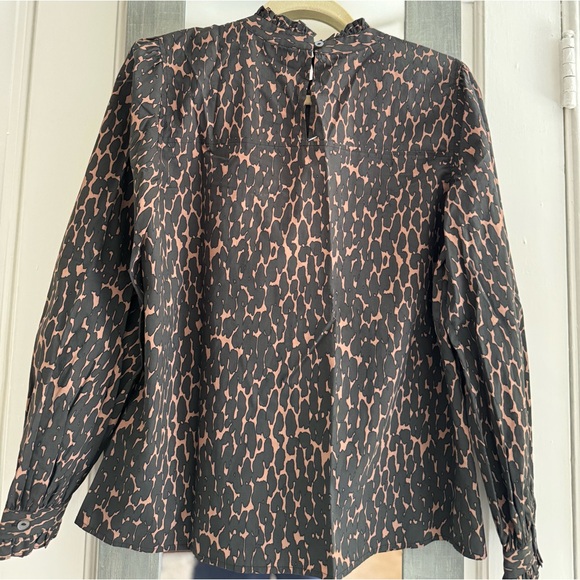 Rails Ariana Savannah Leopard Ruffle High Neck Print Long Sleeve Cotton Blouse - Picture 4 of 10